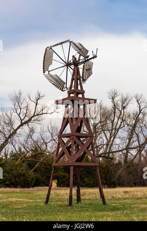 Waupans windmill, originally from Arcadia, Nebraska, and moved to Windmill State Recreation Area in the early 1970s as a historical exhibit, Nebraska, Stock Photo