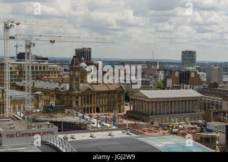 Birmingham city centre skyline including the Museum and Art Gallery, Town Hall, Rotunda plus ongoing construction work. Stock Photo