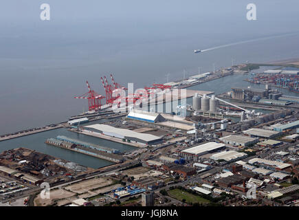 aerial view of Seaforth Docks in Liverpool, UK Stock Photo