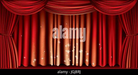 Large red curtain with gold glitter full vector Stock Vector