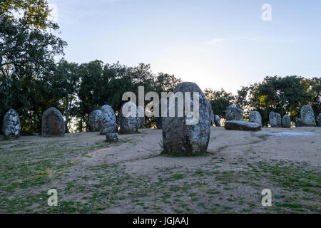 Almendres cromlech in Portugal is one of the largest monolithic complexes in Europe Stock Photo