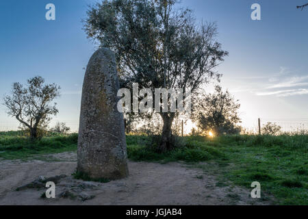 Almendres cromlech in Portugal is one of the largest monolithic complexes in Europe Stock Photo