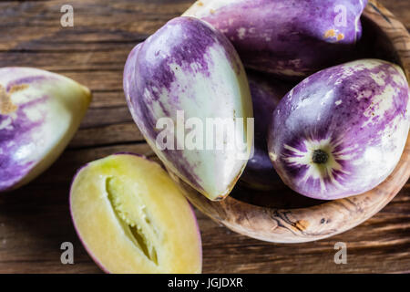 South American fruit sweet cucumber. Pepino dulce or pepino melon Stock Photo