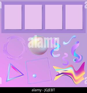 set of 3D abstract memphys elements and four sheets of paper Stock Vector