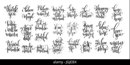 set of 25 black and white hand lettering inscription Stock Vector