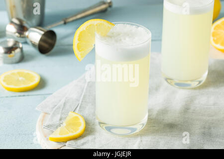 Refreshing Cold Egg Gin Fizz with a Lemon Garnish Stock Photo