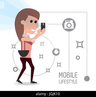 woman with smartphone in the hand and technological apps Stock Vector