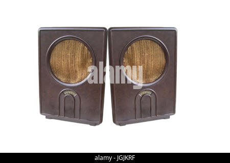Two old radios isolated on white background. Stock Photo