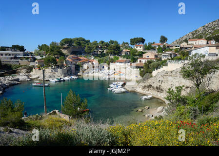 Niolon Calanque, Cove or Fishing Village on La Côte Bleue or Blue Coast on the Mediterranean Coast west of Marseille Provence France Stock Photo
