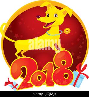 Yellow Dog is the Chinese zodiac symbol of the New Year 2018. Stock Vector
