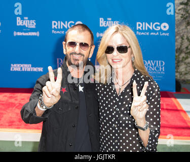 Los Angeles, California, USA. 7th July, 2017.  Ringo Starr, former drummer for the Beatles, and wife Barbara Bach, celebrate his 77th birthday at Capitol Records in Los Angeles, California on July 7th, 2017.  Credit: Sheri Determan/Alamy Live News Stock Photo