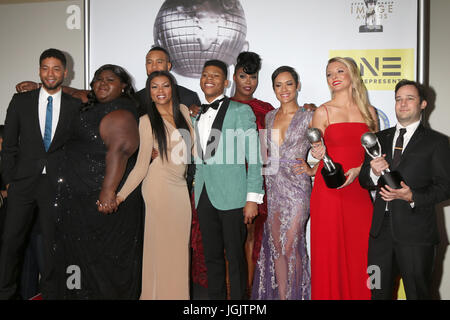 Pasadena, CA, USA. 6th Feb, 2016. LOS ANGELES - FEB 5: Jussie Smollett, Gabourey Sidibe, Trai Byers, Taraji P. Henson, Bryshere Y. Gray aka Yazz, Ta'Rhonda Jones, Grace Gealey, Kaitlin Doubleday, Danny Strong at the 47TH NAACP Image Awards Press Room at the Pasadena Civic Auditorium on February 5, 2016 in Pasadena, CA Credit: Kay Blake/ZUMA Wire/Alamy Live News Stock Photo