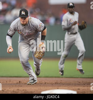 Baltimore, MD, USA. 17th June, 2018. Miami Marlins first baseman Justin  Bour (41) walks to the dugout before the start of MLB action between the  Miami Marlins and the Baltimore Orioles at