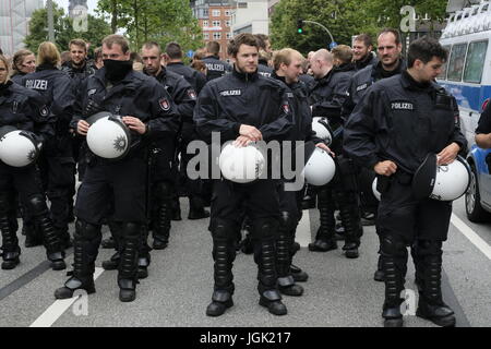 Hamburg, Germany. 08th July, 2017. Large anti G20 demonstration in Hamburg.Large demonstration against G20 by predominantly left wing groups marches through central Hamburg. Credit: Iain Masterton/Alamy Live News Stock Photo