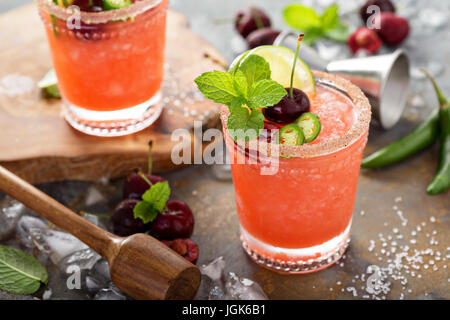 Refreshing summer cocktail with cherry Stock Photo