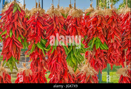 New Mexico red and green chile pepper ristras, Stock Photo