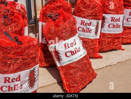 New Mexico red chile for sale in large bags, capsicum annuum. Stock Photo