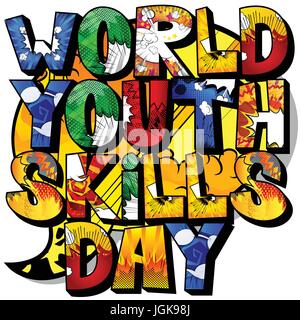 Vector illustrated banner, greeting card or poster for World Youth Skills Day. Stock Vector