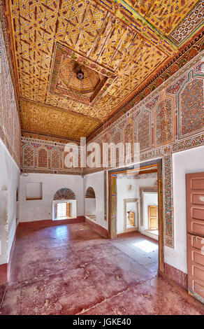 inside shot with decorated ceiling inside Kasbah Taourirt, Ouarzazate ...