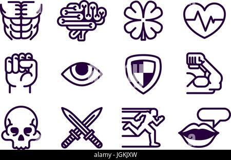 Character Game Attributes Icon Set Stock Vector