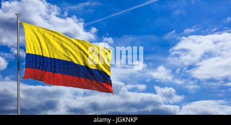 Colombia flag waving on a blue sky background. 3d illustration Stock Photo