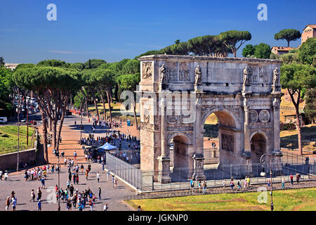 The Arch of Constantine  as seen from the Colosseum (Flavian Amphitheater), Rome, Italy Stock Photo