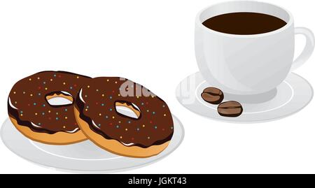 vector illustration of cup of coffee and donuts no the plate Stock Vector