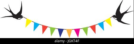 vector illustration of swallows with bunting Stock Vector