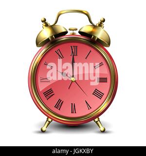 Red retro style alarm clock. Stock Vector