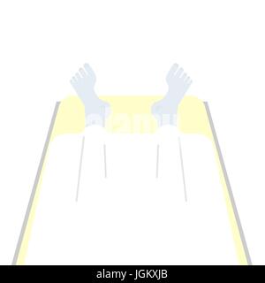 Corpse in morgue. man is under sheet. Dead man top view Stock Vector