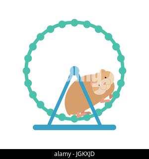 hamster in wheel. Cute pet on white background. Home rodent Stock Vector