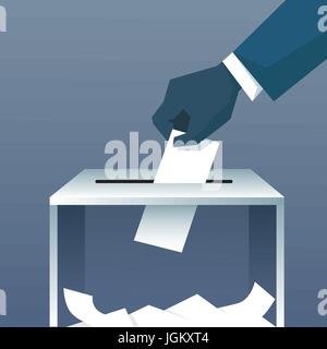 Hand Putting Paper In Ballot Box During Voting Stock Vector