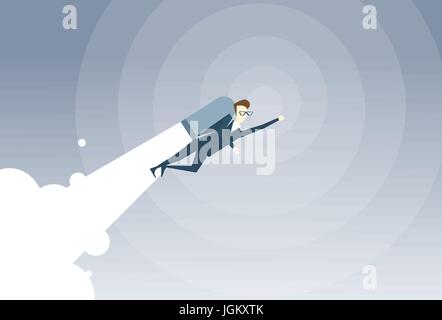 Business Man With Jet Pack Project Successful Startup Flying Businessman Stock Vector