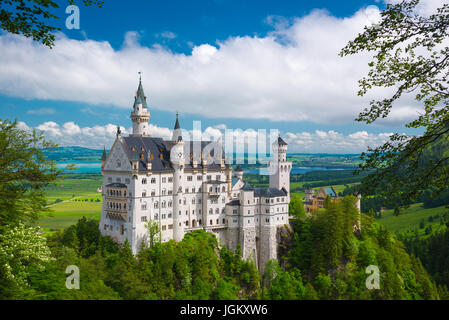 Neuschwanstein castle in a summer day in Germany. Stock Photo