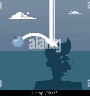 Apple Falling On Big Head New Idea Concept Stock Vector