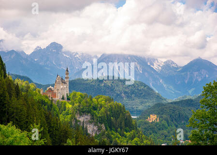 Famous Architecture and Landmark near Munich, Germany. Castle Neuschwanstein at Fuessen. Amazing landscape Stock Photo