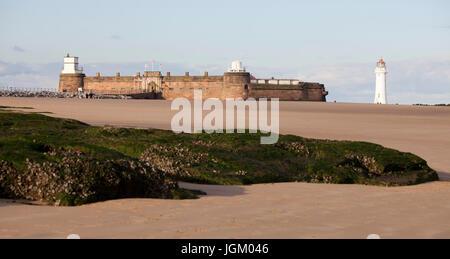 Fort Perch Rock and lighthouse at New Brighton, Wirral, Merseyside. Stock Photo