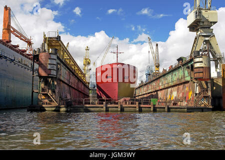 Europe, Germany, Hamburg, city, dry dock, ship, Emily, repair, Blohm and Voss, harbour, new building, new buildings, ship, dry dock, shipyard, dockyar Stock Photo