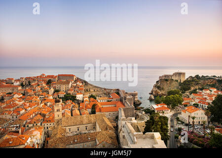 aerial view to Dubrovniki old town and Fort Lovrijenac Stock Photo