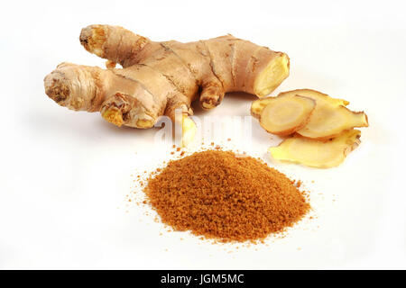 Organic ginger and ground ginger Stock Photo