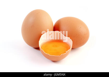 Chicken eggs on white background Stock Photo