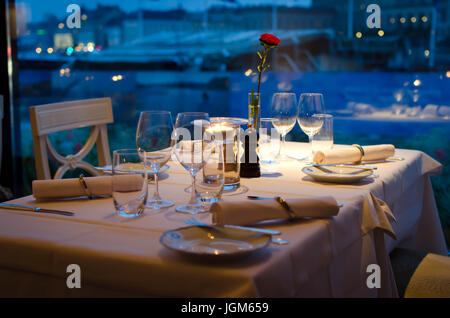 Fine dining table setting at the Grand Hotel in Stockholm, Sweden Stock Photo