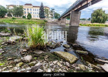 The low level of the river Dyje is a result of the continuing lack of rainfall in Southern Moravia, Breclav, Czech Republic, drought Europe Stock Photo