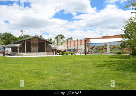 BUFFALO, WYOMING - JUNE 23, 2017: Crazy Woman Square. The park gets its name from the Crazy Woman Creek that runs nearby, conflicting stories of the o Stock Photo