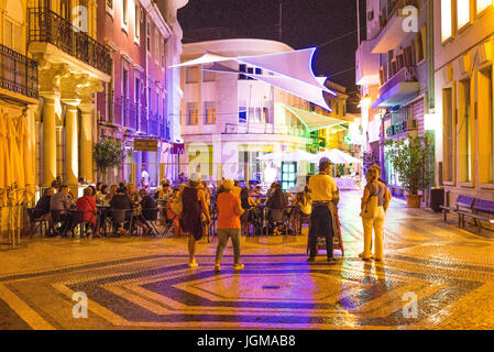 Europe, Portugal, Algarve, faro, pelican crossing, city, at night, nightlife, city centre, brightly, lighting Stock Photo