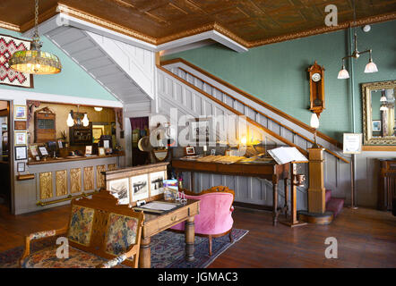 BUFFALO, WYOMING - JUNE 23, 2017: The Occidental Hotel Front Desk. Founded in 1880 at the foot of the Bighorn Mountains near the Bozeman Trail, it bec Stock Photo