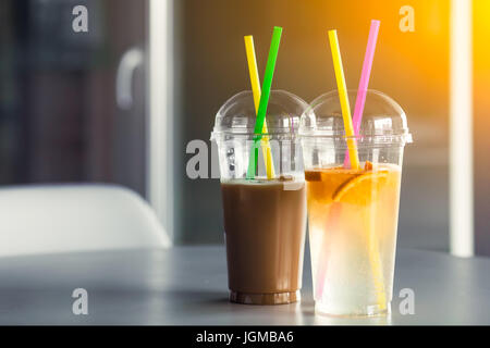 Fruit and protein home-made cocktails on the table Stock Photo