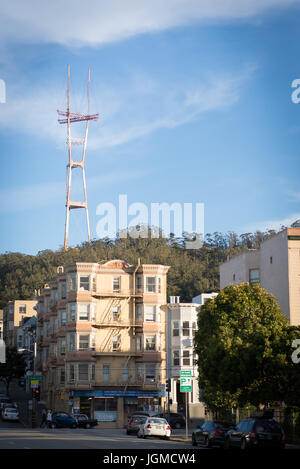 Aerial view, Twin Peaks with Sutro Tower, television tower