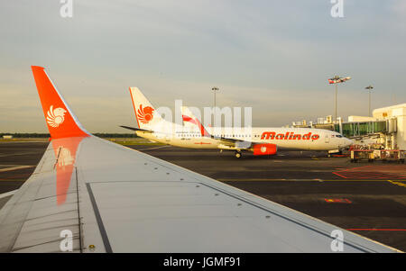 KUALA LUMPUR, MALAYSIA - CIRCA JANUARY 2016: A Malindo Air Boeing 737 at Kuala Lumpur International Airport. Stock Photo
