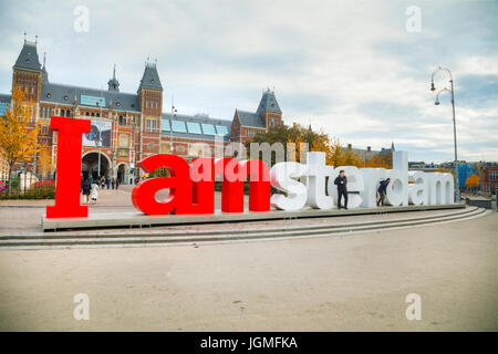 AMSTERDAM - OCTOBER 30: I Amsterdam slogan on October 30, 2016 in Amsterdam, Netherlands. Located at the back of the Rijksmuseum on Museumplein, the s Stock Photo